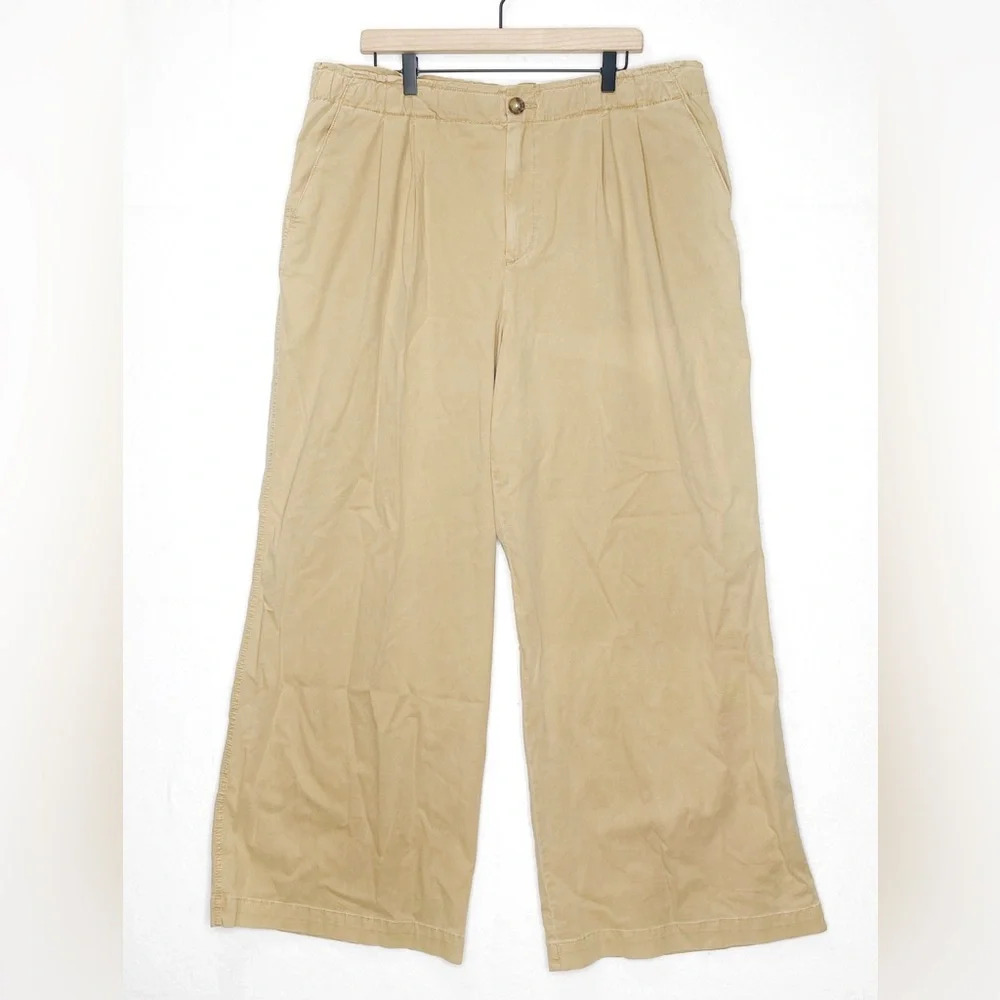 Loft Womens Pants Size XL Tan Chino Wide Leg Elastic High Waist Patch Pockets